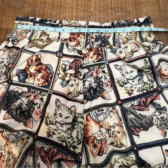 NWOT Cream Pants with Multicolor Cat Print - Picture 3 of 5